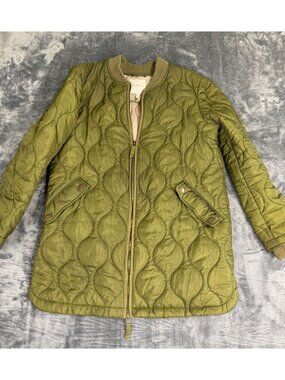 Avec Les Filles Womens Quilted Olive Green Longline Bomber Jacket Size S Lightwe